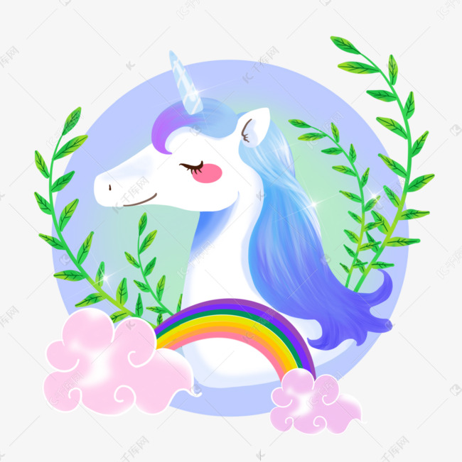 天蓝色水彩风格彩虹独角兽