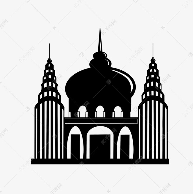 镂空黑白城堡建筑剪贴画剪影素材图片免费下载-千库网