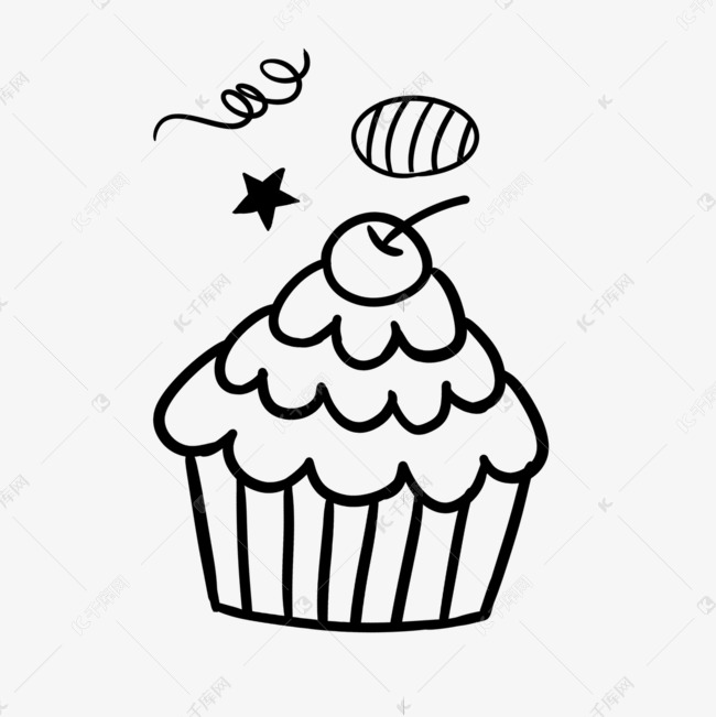 线稿生日涂鸦美味樱桃蛋糕