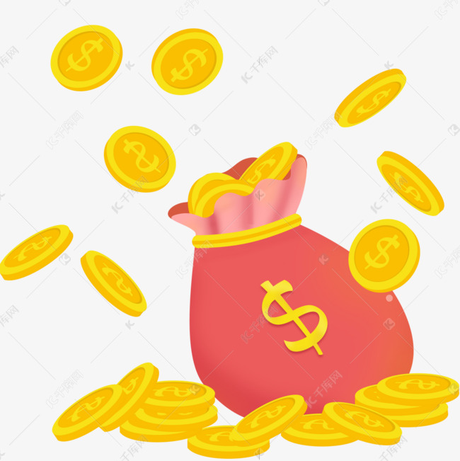 卡通钱袋金钱散落