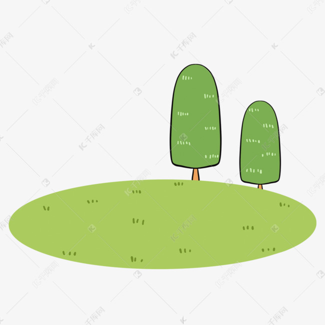 手绘简笔画绿色圆形草坪