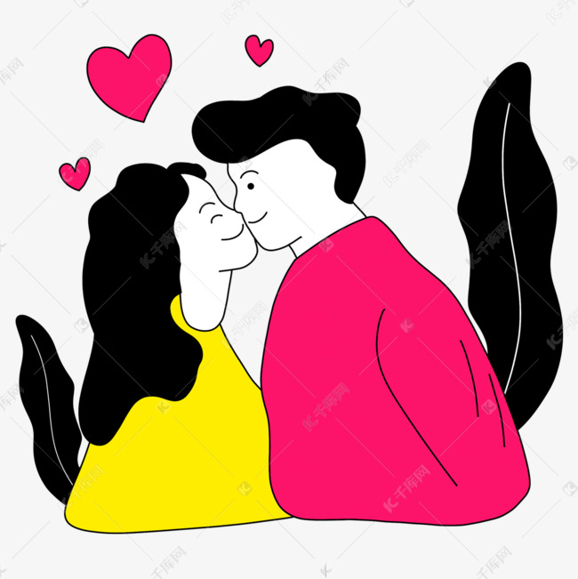 亲吻鼻子的情侣情人节线条人物插