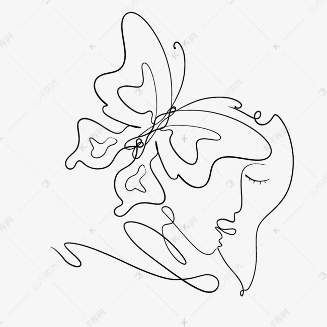 抽象黑白简笔画蝴蝶人物