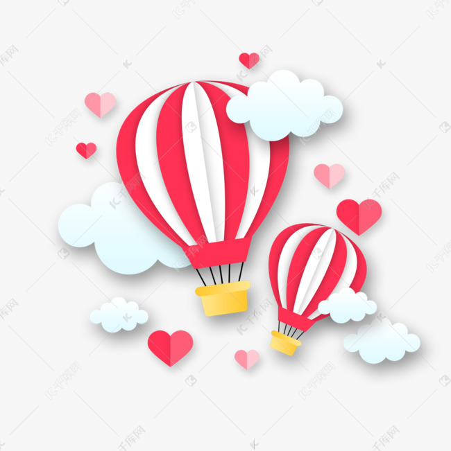 红白相间可爱条纹剪纸热气球