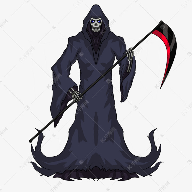 深蓝灰色长袍红刃镰刀死神剪贴画