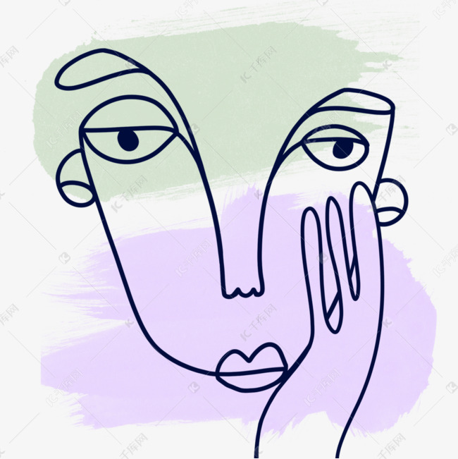毕加索风格抽象线条画头部手部