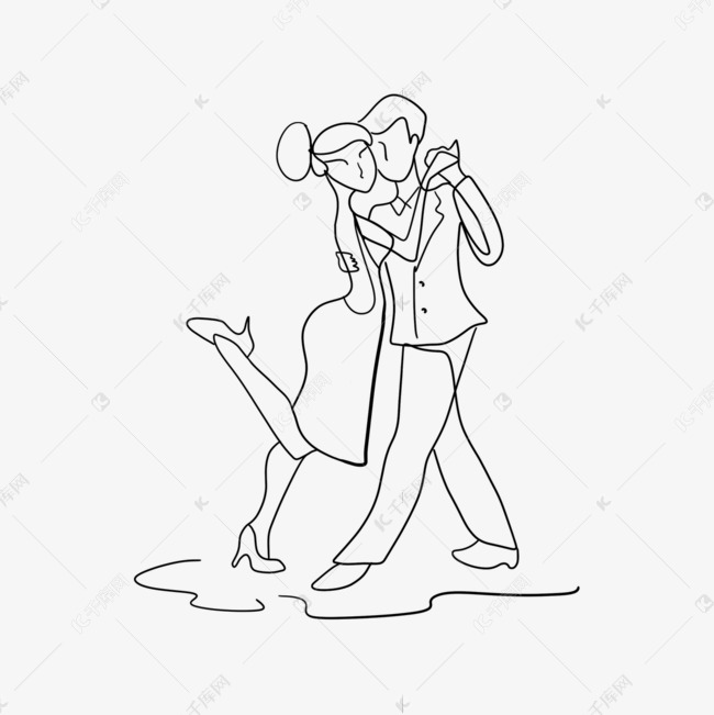 抽象线条画探戈舞蹈人物