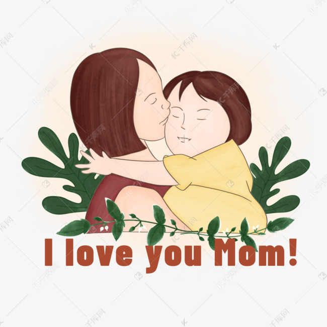 亲吻孩子水彩母亲节