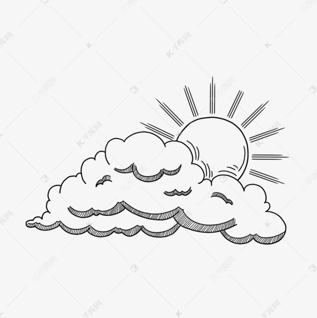 遮住太阳的雕刻风格云朵天气