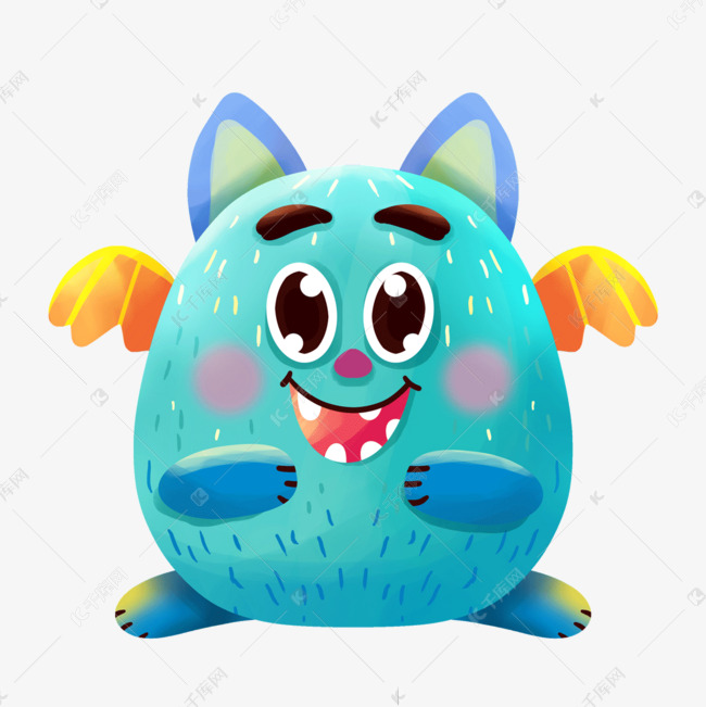 黄色翅膀动物宝宝水彩可爱怪兽