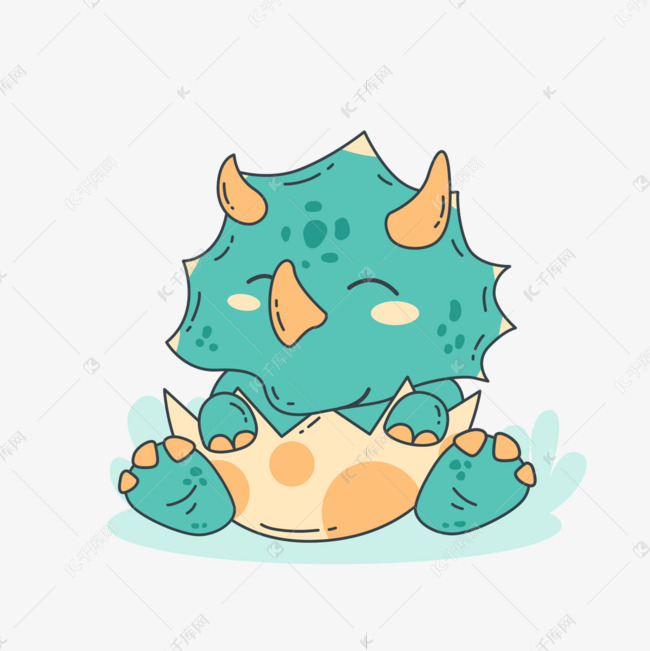可爱卡通恐龙蛋壳里的蓝色三角龙