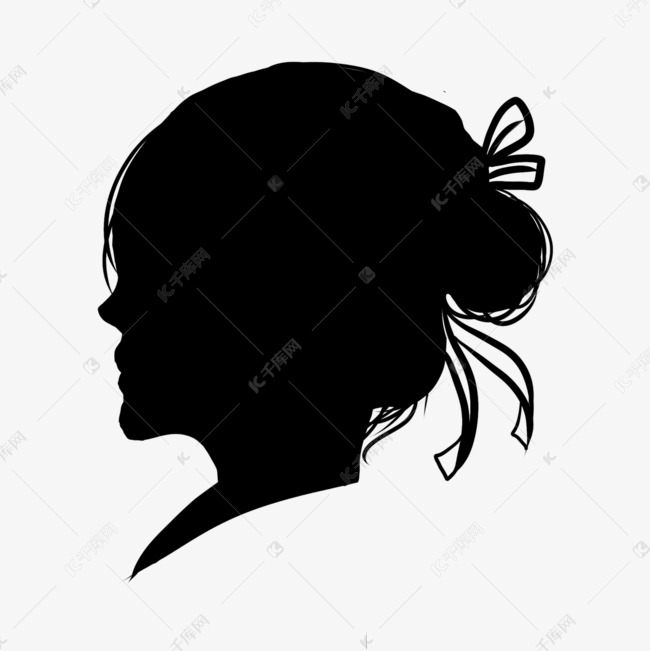 女人头像剪影蝴蝶结盘发素材图片免费下载-千库网