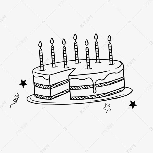 线稿生日涂鸦切开的蛋糕