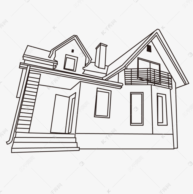 二层别墅建筑黑白剪贴画