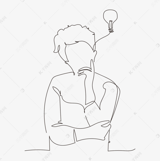 抽象线稿创意想法灯泡思考的女人