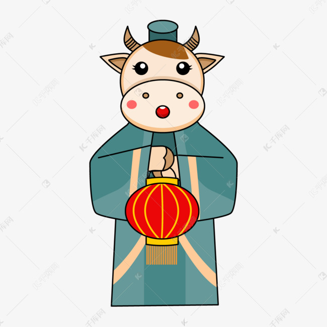 提着灯笼的可爱卡通牛