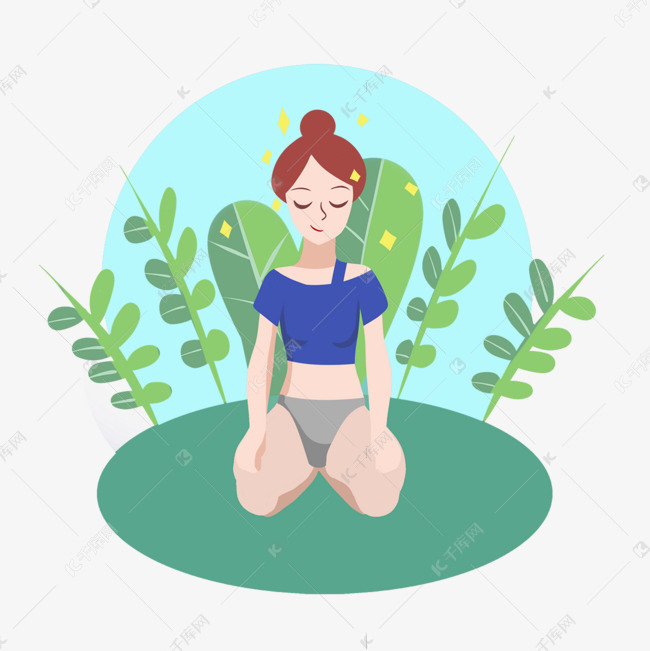 冥想运动金刚坐女人插画