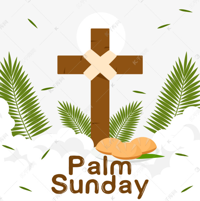 棕枝主日棕榈枝叶白云十字架面包素材2021-08-18发布