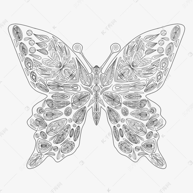 几何风格线条画蝴蝶填色本