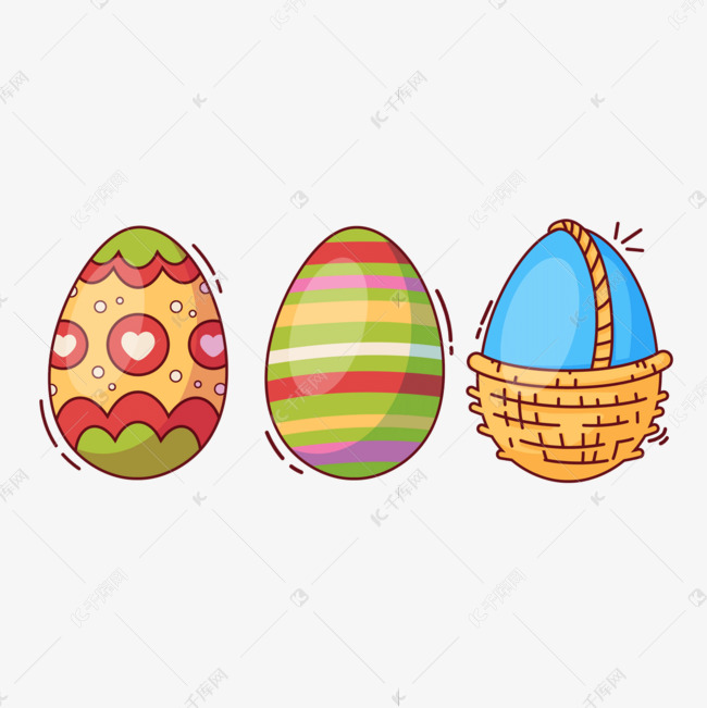 藤编篮子装饰水彩复活节卡通彩蛋