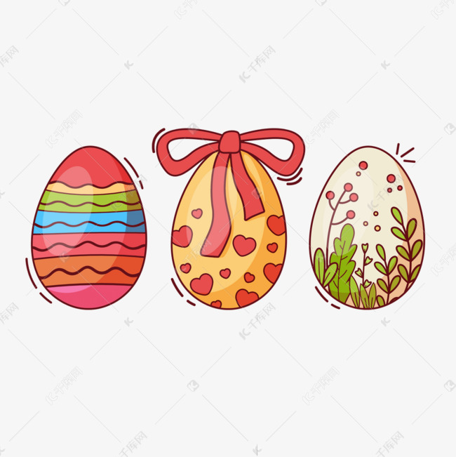蝴蝶结装饰水彩复活节卡通彩蛋素材图片免费下载-千库网