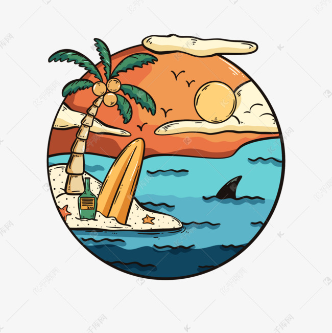 圆形可爱夏季海边装饰