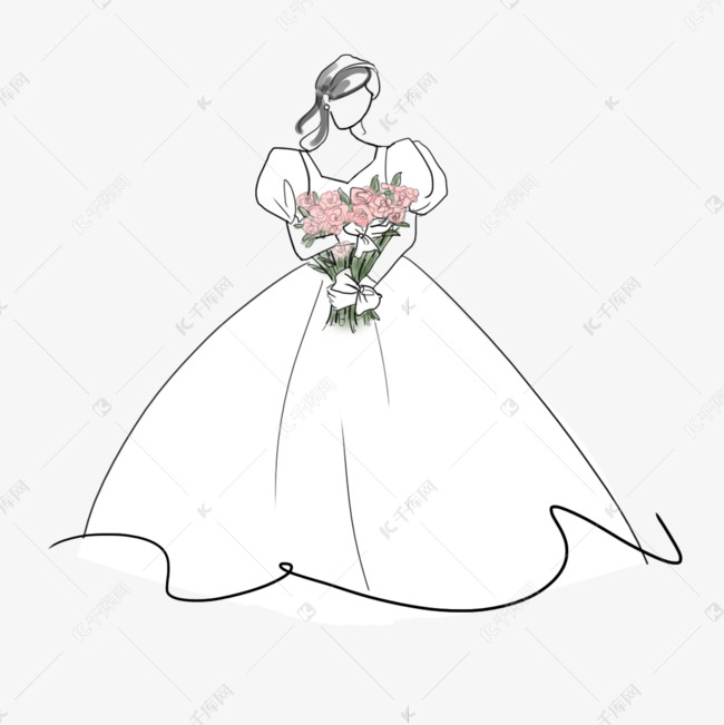 抽象线条画手捧花婚礼人物