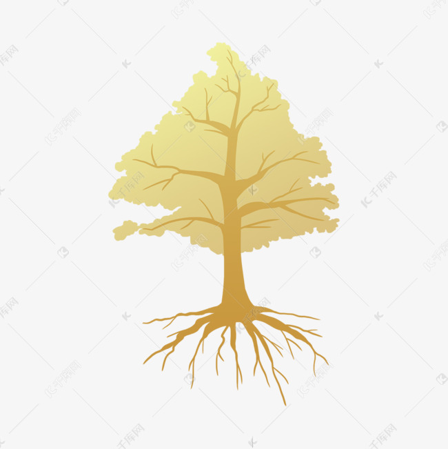 卡通黄色树树根剪影