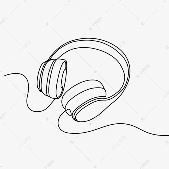 创意窄边圆弧头戴式耳机线条画