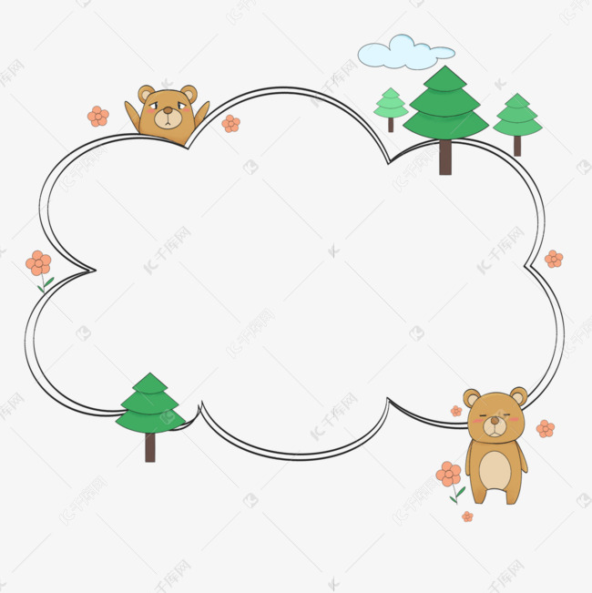 小熊卡通线条边框