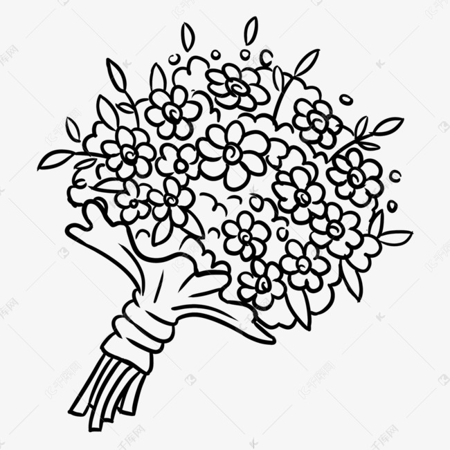 黑色线稿生日手捧花