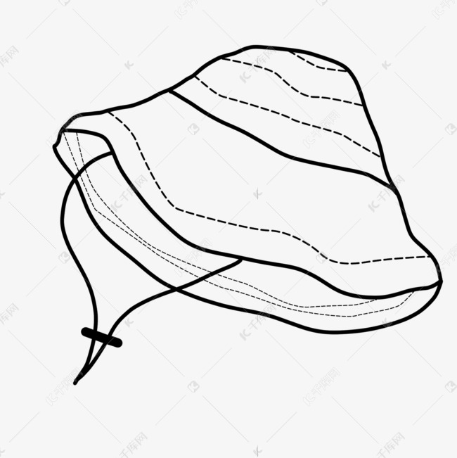 折叠渔夫帽绳子帽子剪贴画黑白