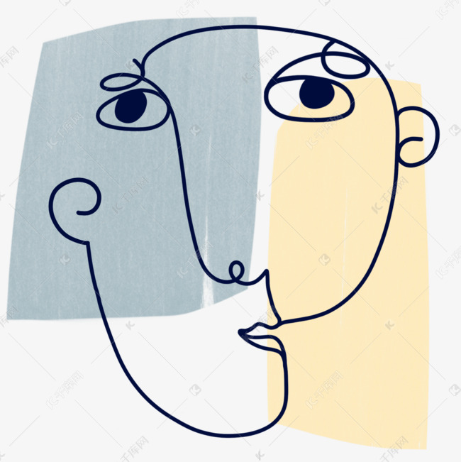 面部错位毕加索风格抽象线条画