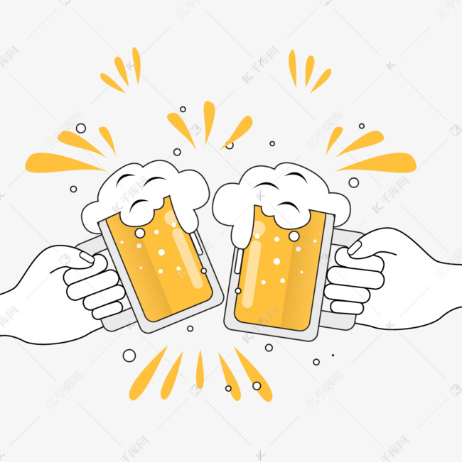 黑白线条图案卡通啤酒干杯素材图片免费下载 高清psd 千库网 图片编号