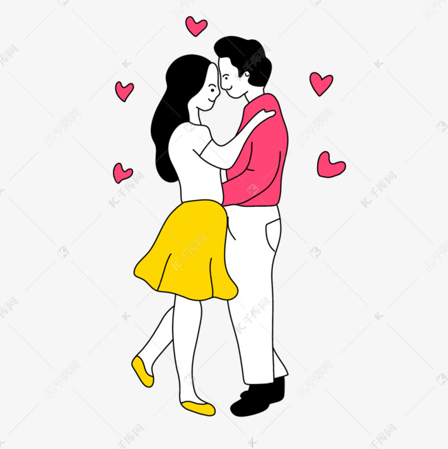 对视的情侣情人节线条人物插画