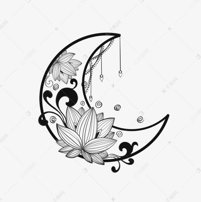 花纹黑白精美月亮