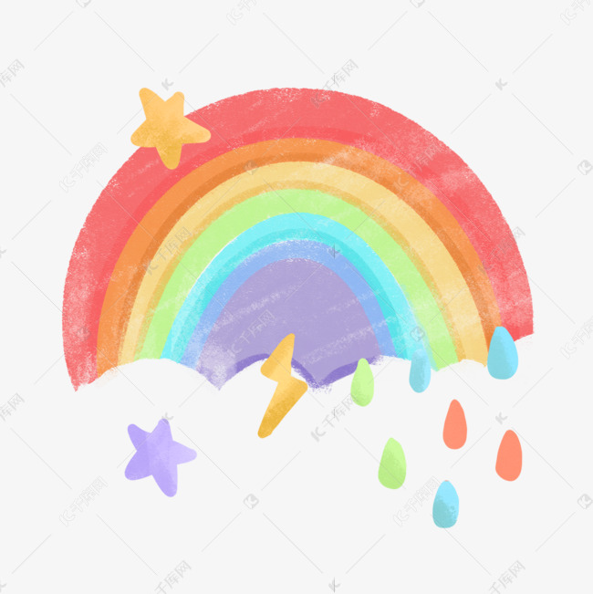 晕染渐变水彩彩虹与雨滴