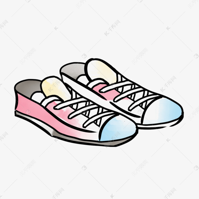 蓝色粉色手绘晕染卡通鞋子