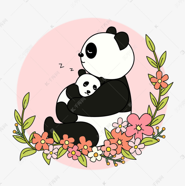 熊猫抱着睡着的小熊猫动物母亲节