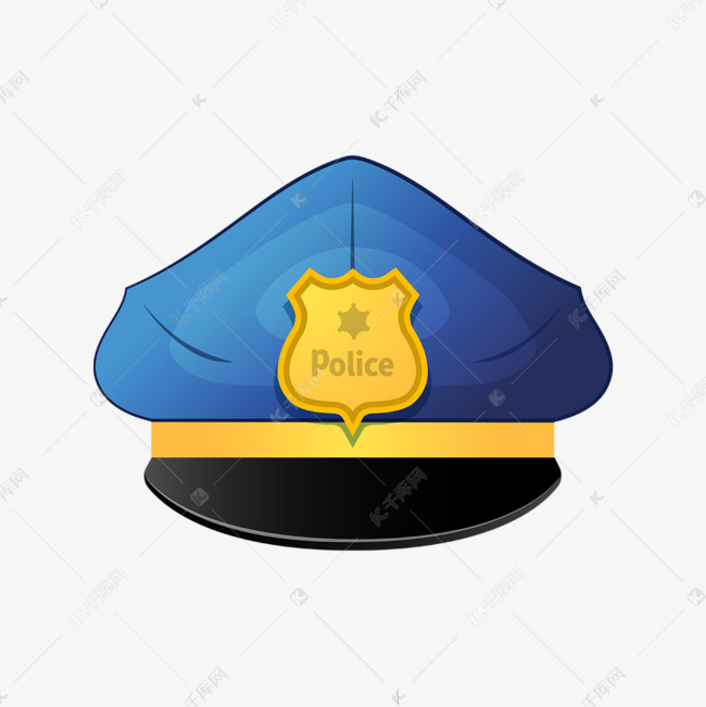 金色徽章蓝色警察帽剪贴画