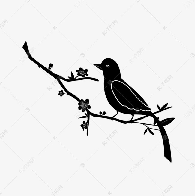 树枝鸟剪影梅花简单
