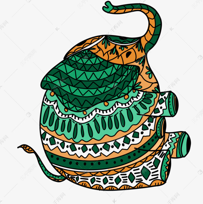 绿色胖大象印度禅绕画象头神