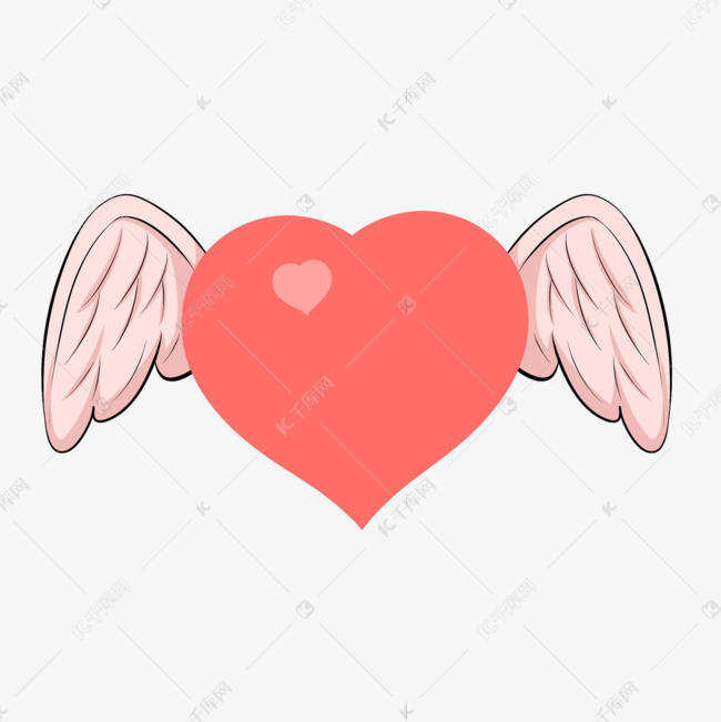 可爱卡通长翅膀的红色爱心