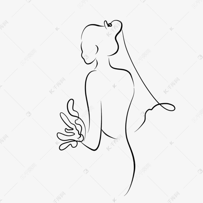 可爱新娘背影抽象线条婚纱礼服新