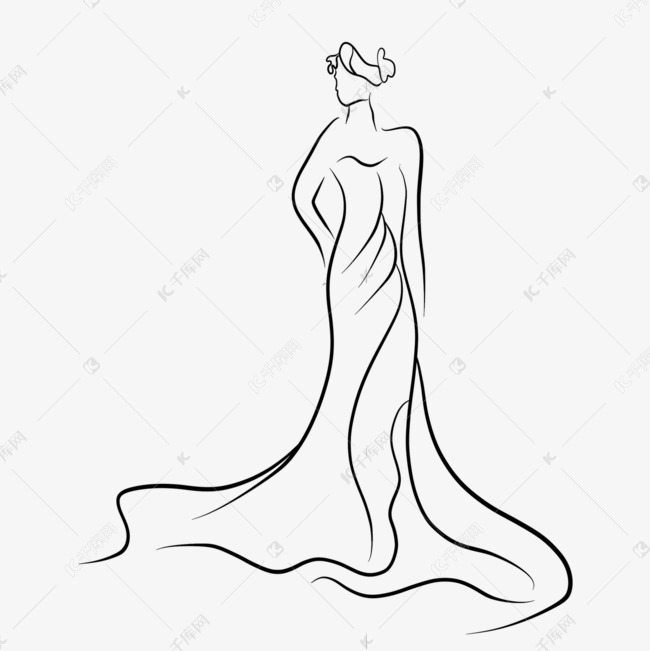 抽象线条婚纱礼服露肩装扮新娘