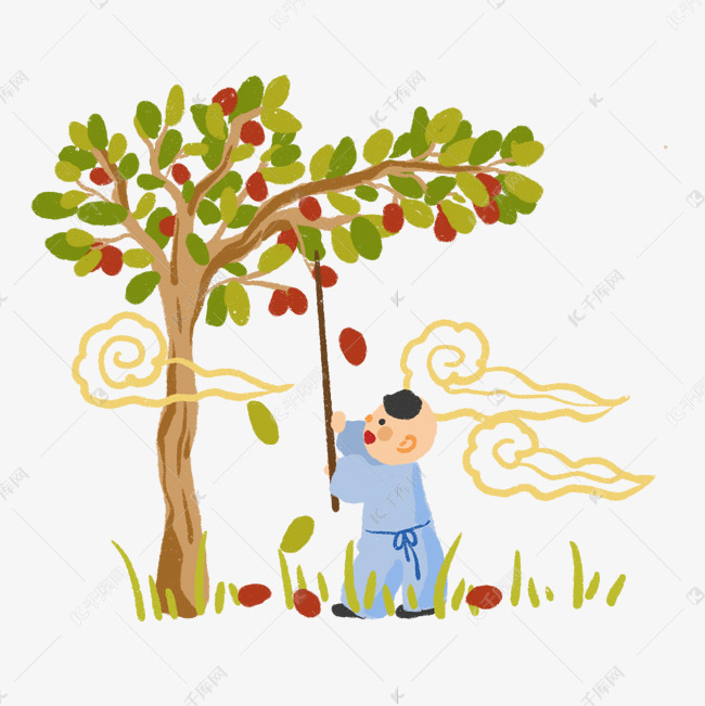 男孩摘枣打枣子素材2021-08-24发布,千库图片素材频