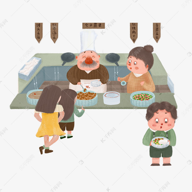 学校场景食堂排队吃饭