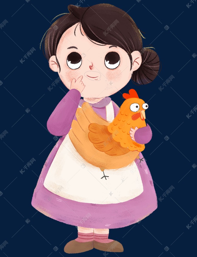 小女孩抱着老母鸡人物