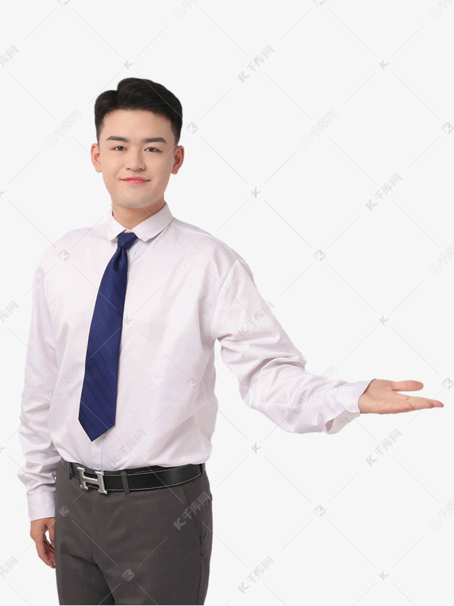 商务穿衬衣男士礼貌手势