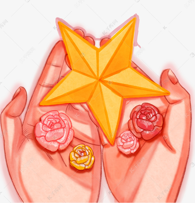 手捧五角星鲜花